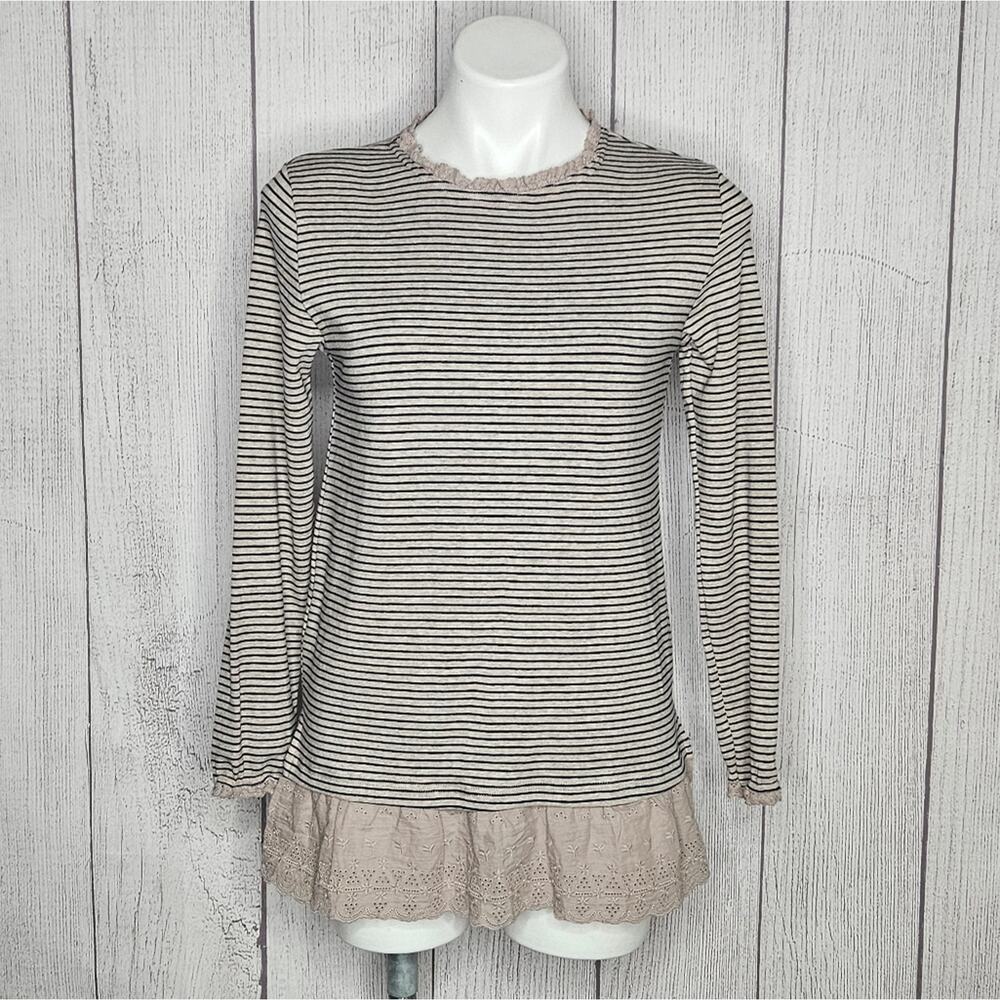 Goodnight Macaroon Striped Tunic with Eyelet Lace Hem, size 8
